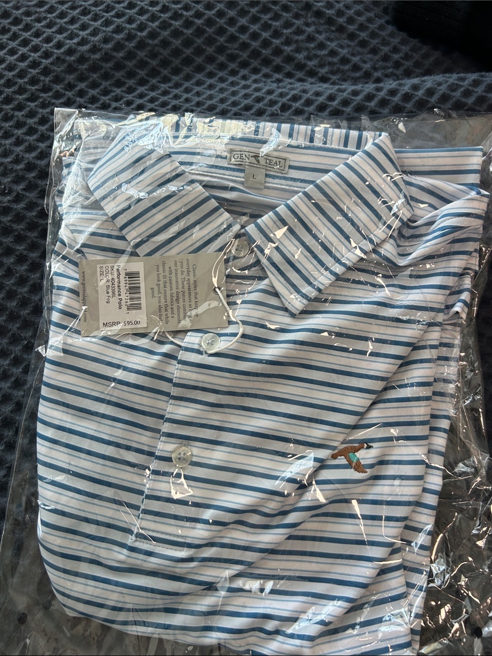 Striped Blue & White Polo with Embroidered Logo